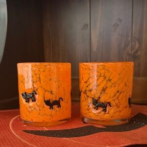 Orange Cat Accent Glass Votives - Decorative Home Accents Set of 2